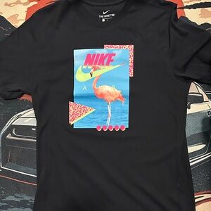 Nike Black T-Shirt with Neon Flamingo Graphic